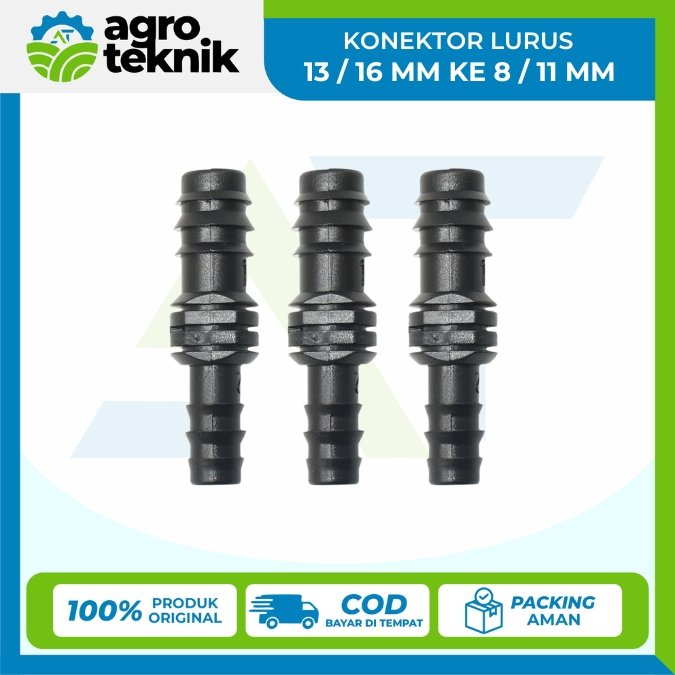 Konektor Lurus Selang PE 13 _ 16 mm ke 8 _ 11 mm 3 pcs